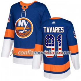 Adidas Maillot de Hockey New York Islanders John Tavares 91 2017-2018 Bleu USA Flag Fashion Authentic - Homme